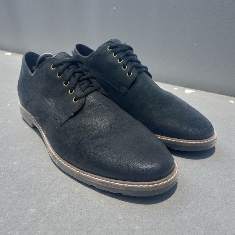 Cole Haan Williams Plain Toe Oxford Mens 13 Black Suede Leather Lug Sole C30072